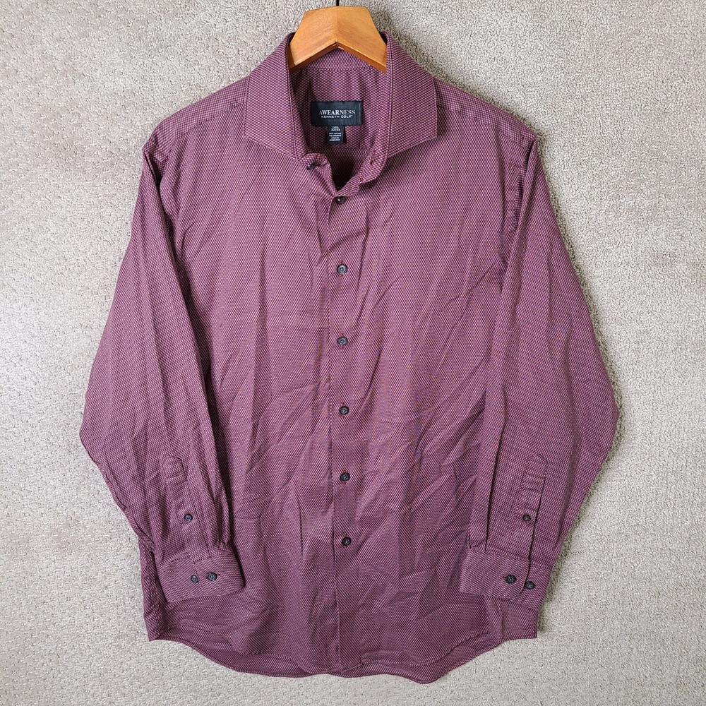Awearness Kenneth Cole Shirt Mens 16.5 32/33 Burgundy Geometric Button Up Cotton